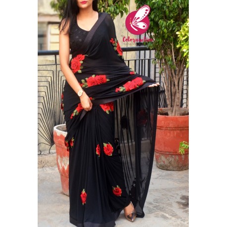 SUBHASH EMBELLISHED BLACK GEORGETTE SAREE - NYASSA 7